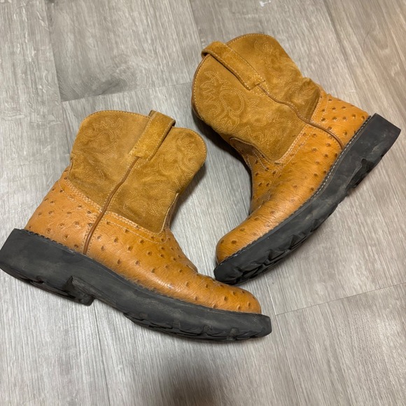 Ariat Fatbaby Western Ostrich Print Leather Suede Cowboy Boots Women's Size 7.5B - Picture 1 of 7